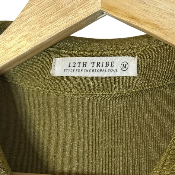 🔆 12th Tribe Olive Green Ruched Button Down Mini Dress, Medium - Picture 3 of 6